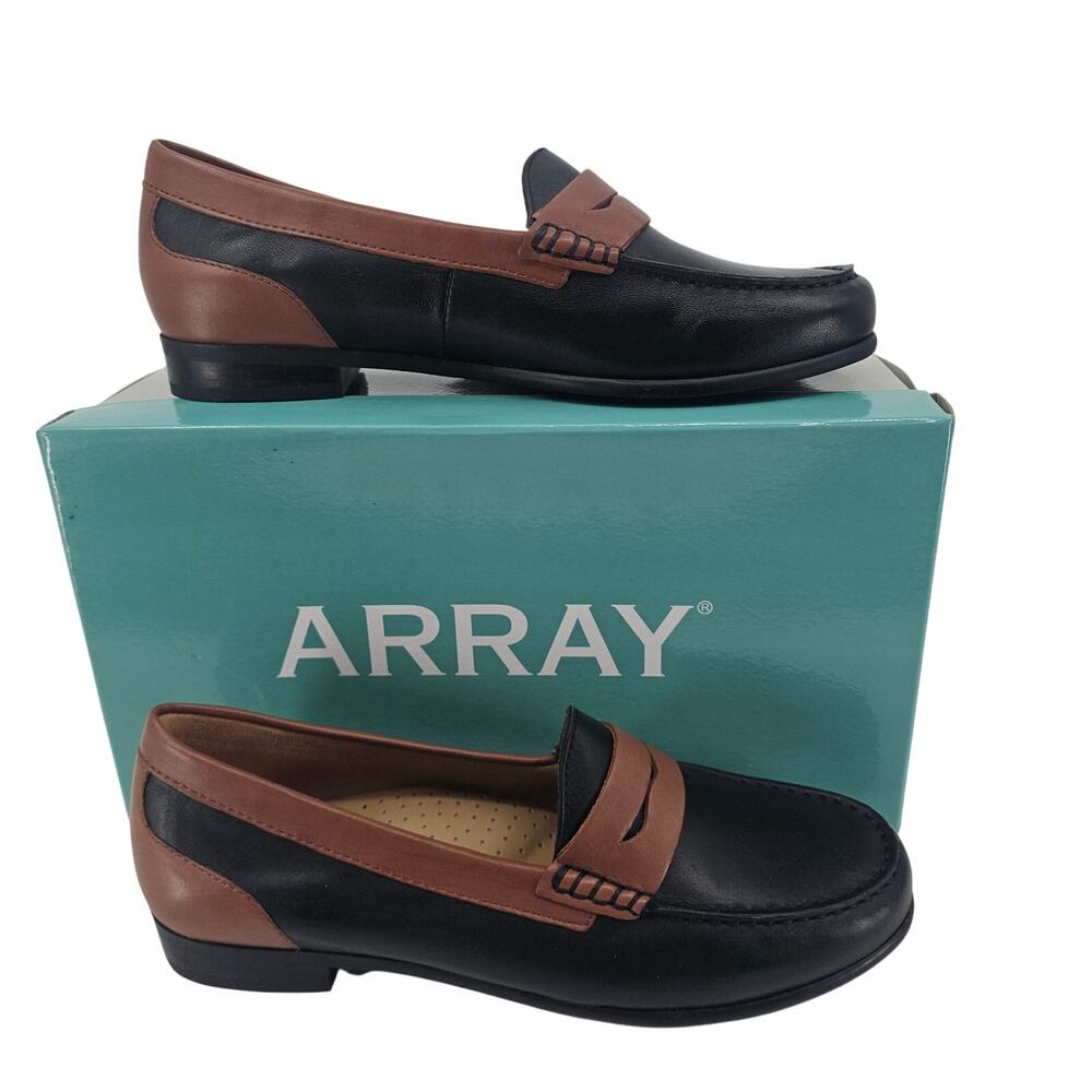 ARRAY Harper Loafer Slip OnTan Brown & Black Leather Loafer Shoe Women's 9 Basic